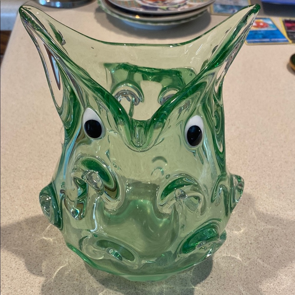 Vintage Green Glass Owl Murano ChristLleria Stile D’Arte Rare